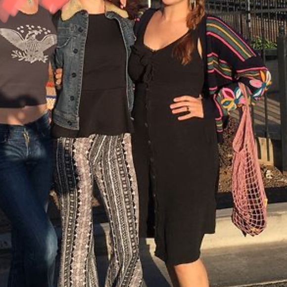 Black Linen Blend Dress With Tie Bust and Buttons - Picture 9 of 10